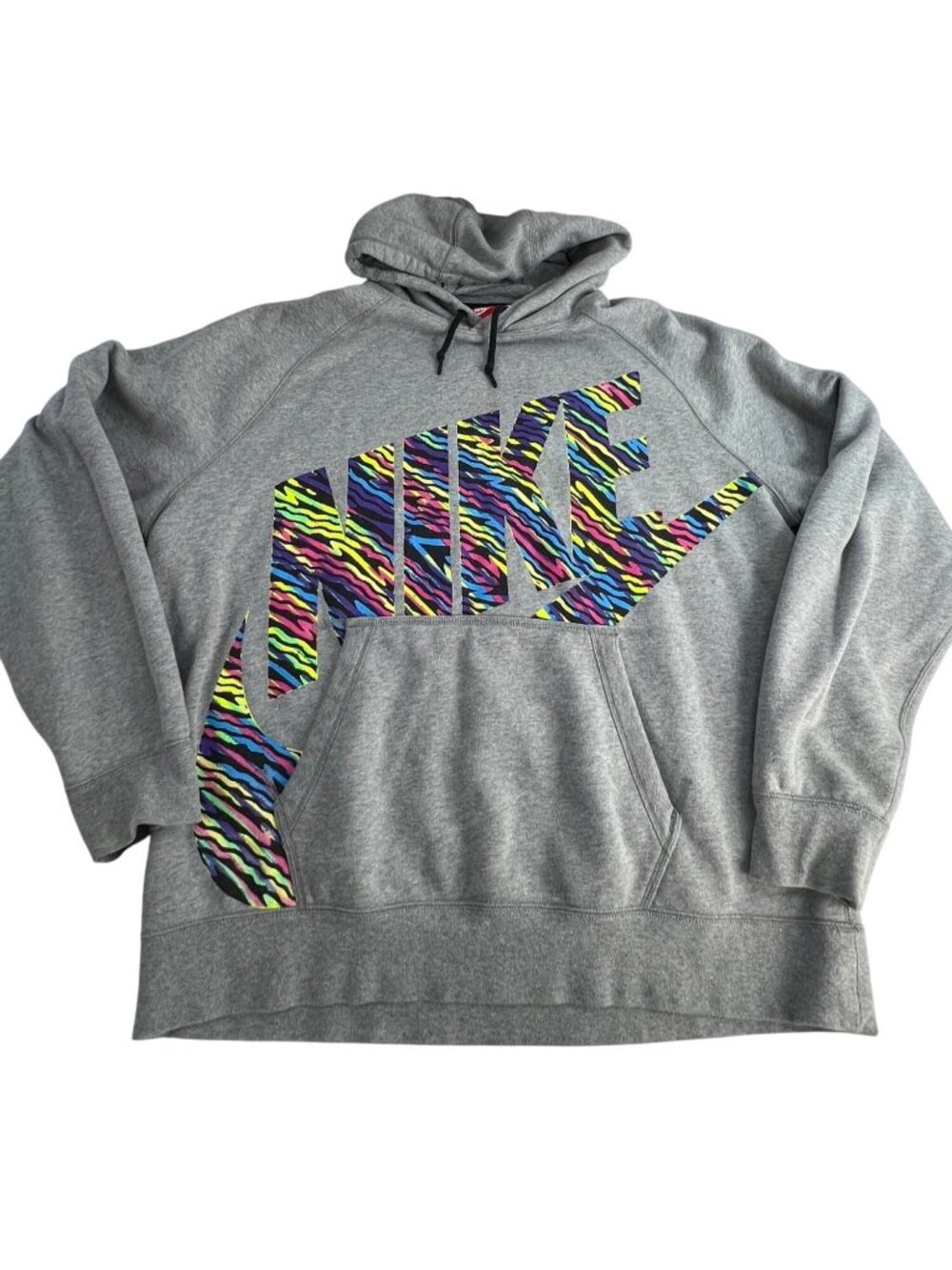Nike Gray Hoodie With Multicolor Spellout Logo XXL Neon Zebra Mens Sweatshirt